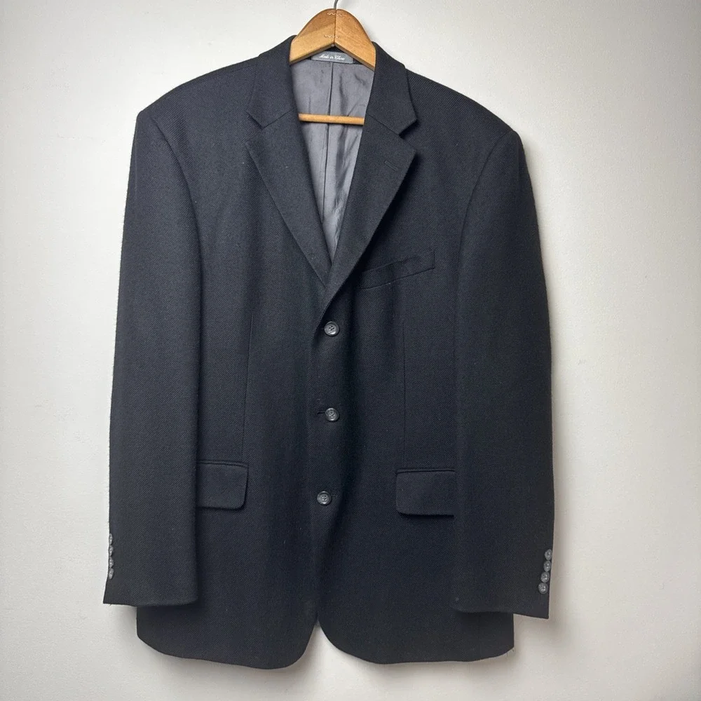 Oscar de‎ la Renta Mens 42R Black Textured 3-Button Blazer Sport Coat Jacket